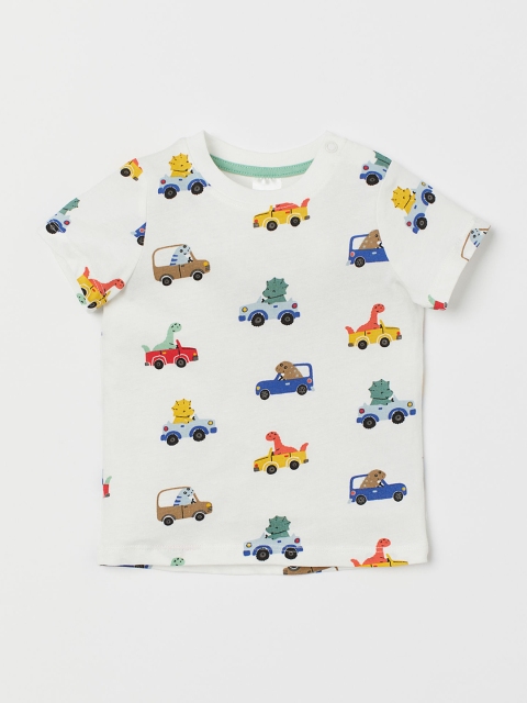 

H&M Boys White Printed Round Neck Cotton T-shirt