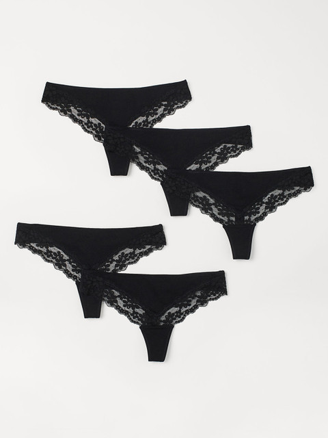 

H&M Women Black 5-Pack Cotton Thong Briefs
