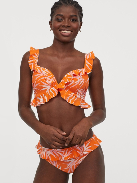 

H&M Women Orange & White Flounce-Trimmed Bikini Bottoms 0845699001