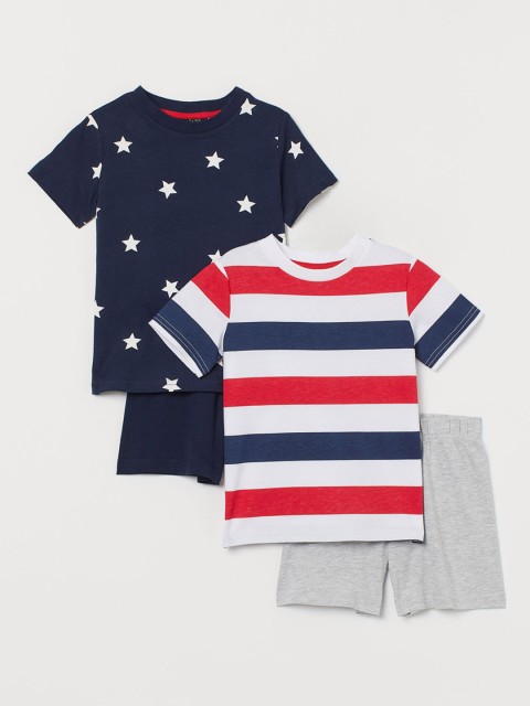 

H&M Boys Navy Blue & White Printed 2-Pack Jersey Pyjamas