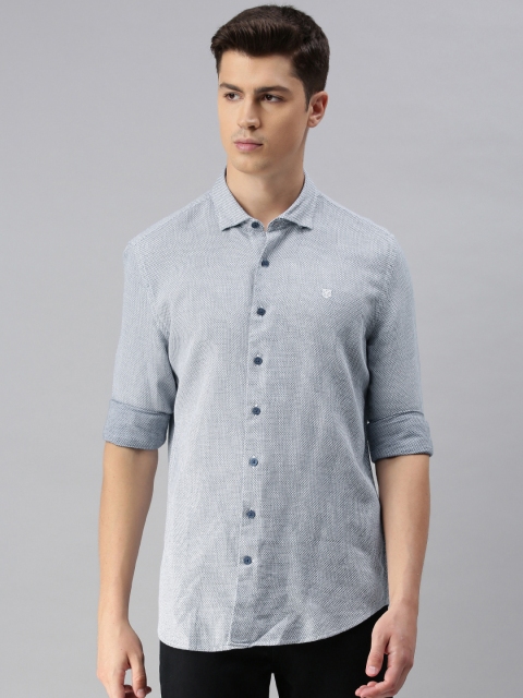 

Jack & Jones Men Navy Blue & White Regular Fit Self Design Casual Shirt