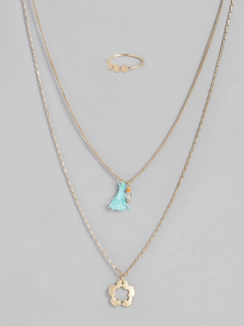 

CORSICA Women Set of Pendant With Chain & Ring, Gold