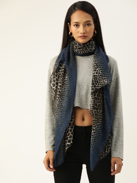 

CORSICA Women Black & Teal Blue Snake Printed Scarf