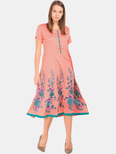 

Anahi Women Pink & Blue Floral Print A-Line Kurta