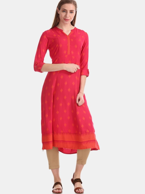 

Anahi Women Pink & Orange Printed A-Line Kurta