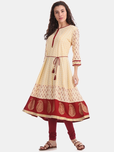 

Anahi Women Beige & Maroon Printed Anarkali Kurta