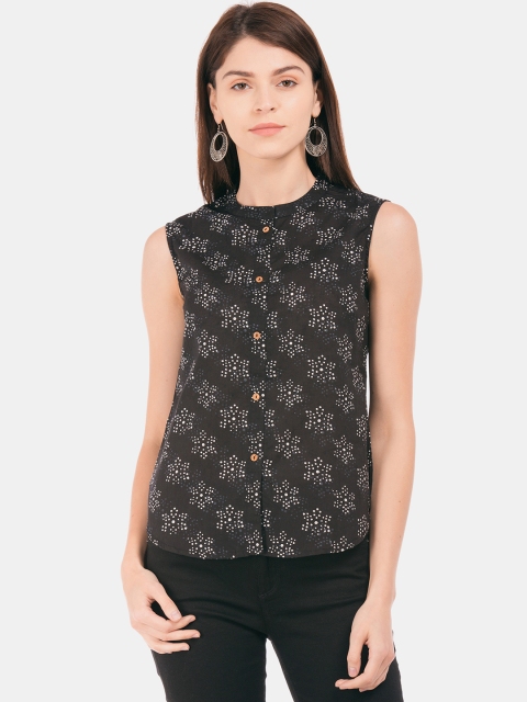 

Bronz Women Black & Off-White Printed High-Low Shirt