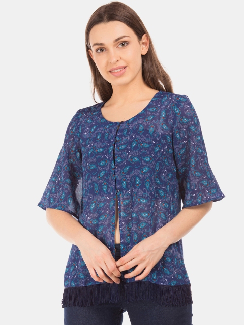 

Bronz Women Blue Printed Front Open Top