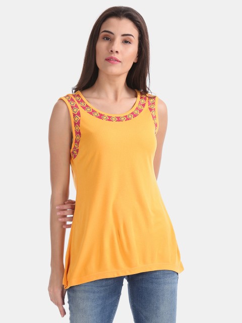 

Bronz Women Yellow Solid A-Line Top