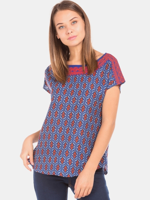 

Bronz Women Blue & Red Ikat Printed Top