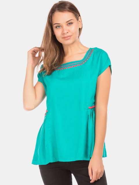 

Bronz Women Green Solid A-Line Top