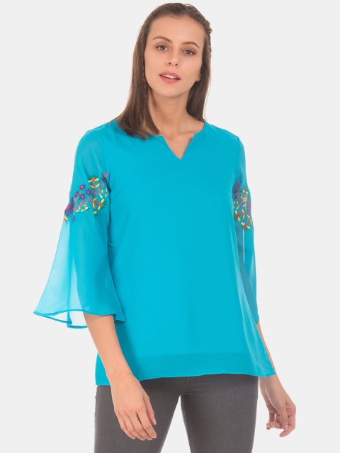 

Bronz Women Blue Solid A-Line Top