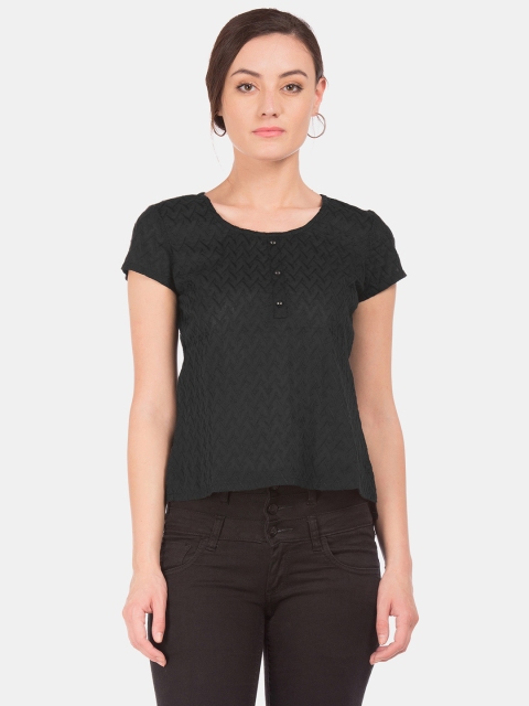 

Bronz Women Black Embroidered Pure Cotton Top