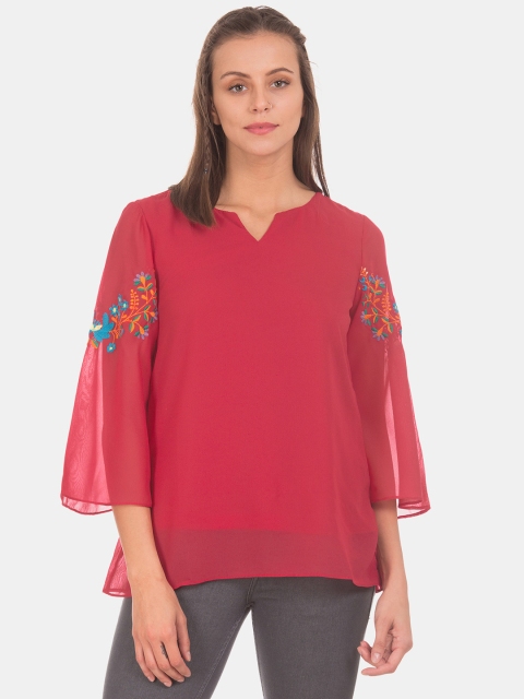 

Bronz Women Pink Solid A-Line Top
