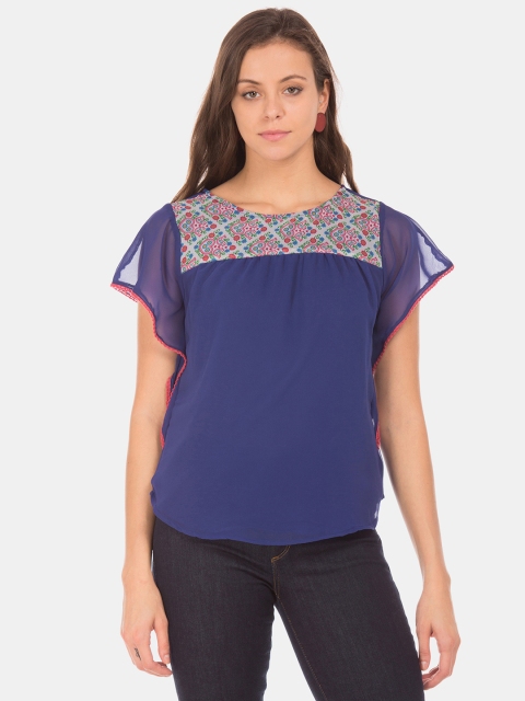 

Bronz Women Navy Blue Printed Detail Top