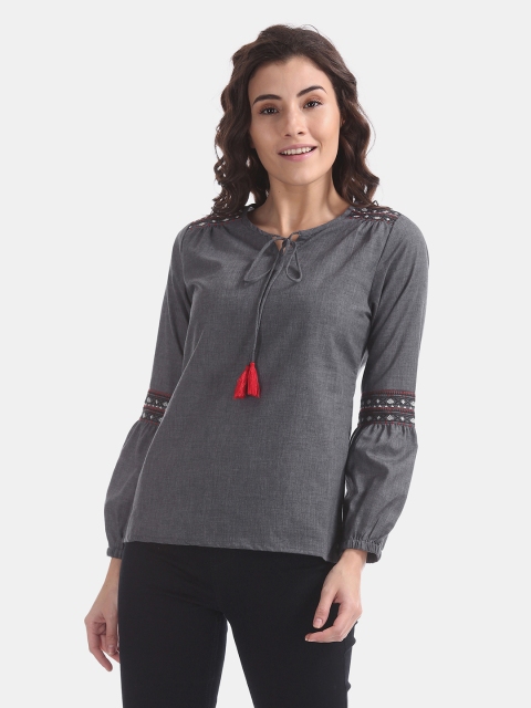 

Bronz Women Charcoal Grey Solid Top