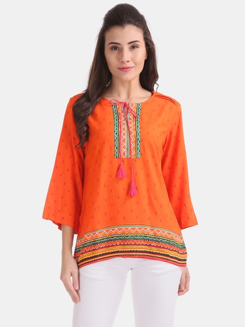

Bronz Women Orange Printed A-Line Top
