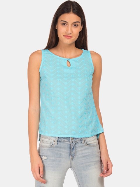 

Bronz Women Blue Embroidered Pure Cotton Top