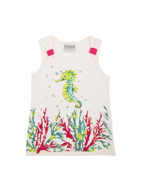 

Cherokee Girls White Printed A-Line Pure Cotton Top