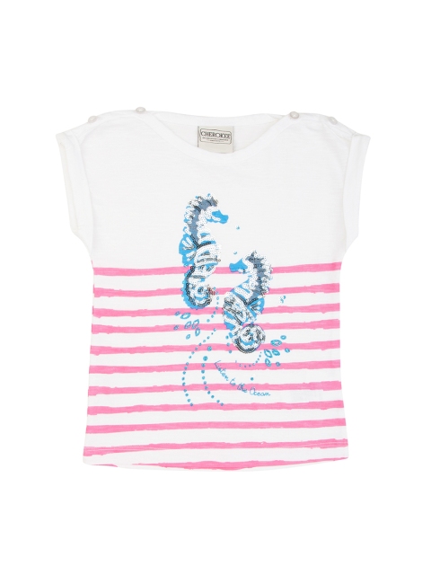 

Cherokee Girls White & Pink Striped Pure Cotton Top