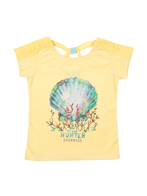 

Cherokee Girls Yellow Printed Styled Back Top