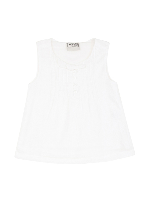 

Cherokee Girls White Self Design A-Line Pure Cotton Top