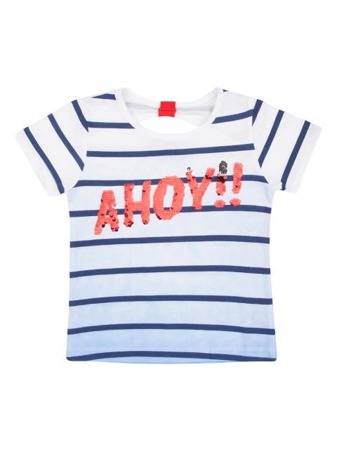 

Cherokee Girls White & Blue Striped Pure Cotton Top