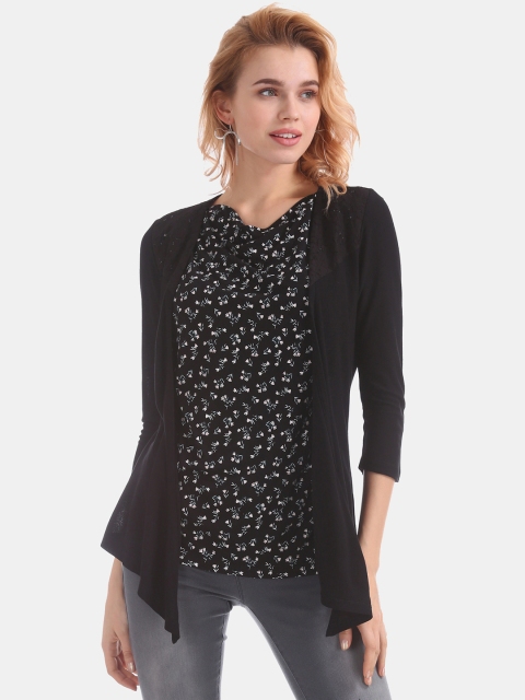 

ELLE Women Black & White Floral Printed lace Layered Top