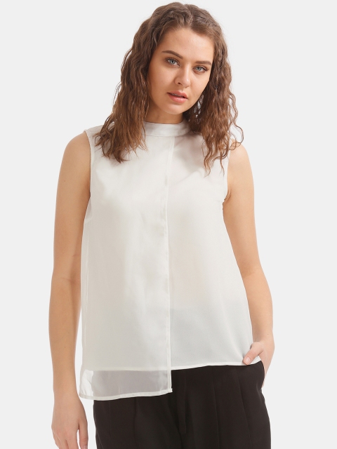 

ELLE Women White Solid Layered Styled Back Top