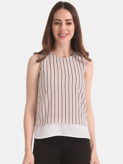 

ELLE Women White & Black Striped Layered Top