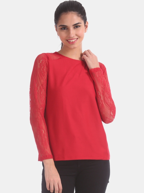 

ELLE Women Red Solid Lace Styled Back Top