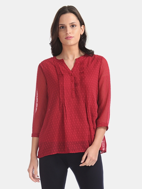 

ELLE Women Maroon Dobby Self Design Top