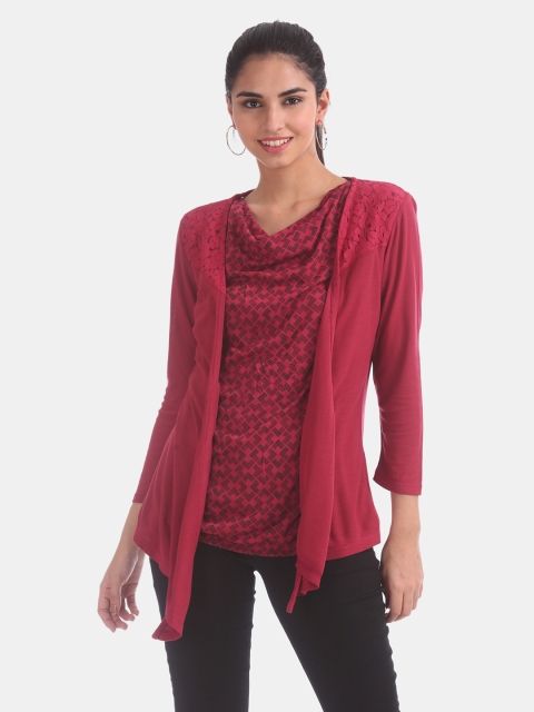 

ELLE Women Pink & Black Printed Layered Top