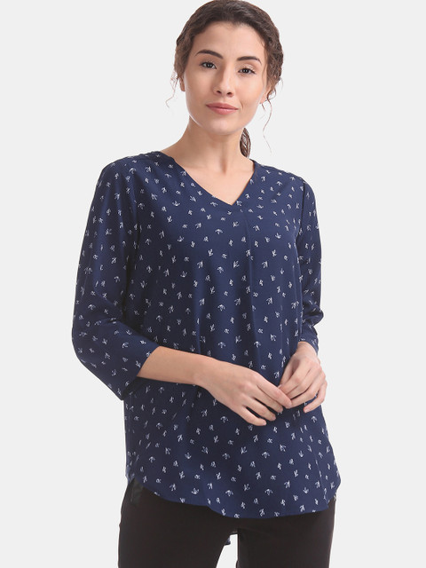 

ELLE Women Blue & White Printed High-Low Top