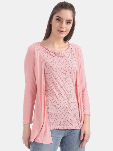 

ELLE Women Pink Printed Layered Top