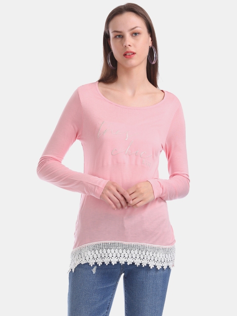 

ELLE Women Pink Self-Design Top