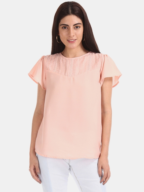 

ELLE Women Peach-Coloured Solid Top