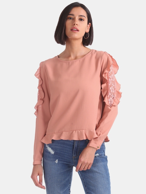 

ELLE Women Dusty Pink Solid Ruffled Top