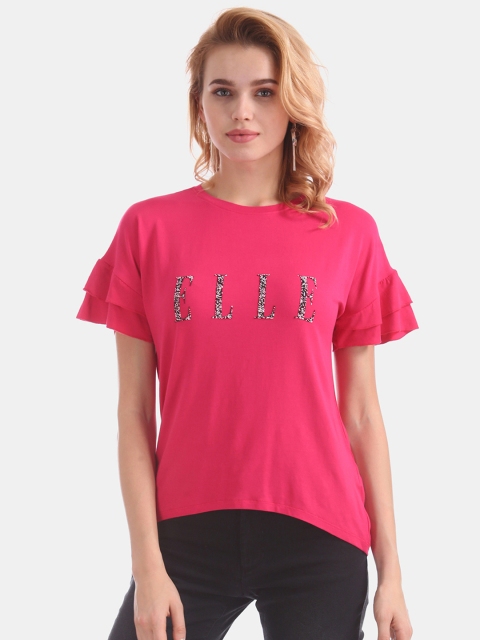 

ELLE Women Pink Printed High-Low Top