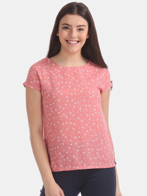 

ELLE Women Pink & White Printed Top