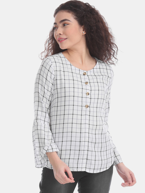 

ELLE Women Off-White & Black Checked Top