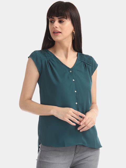 

ELLE Women Green Solid Shirt Style High-Low Top