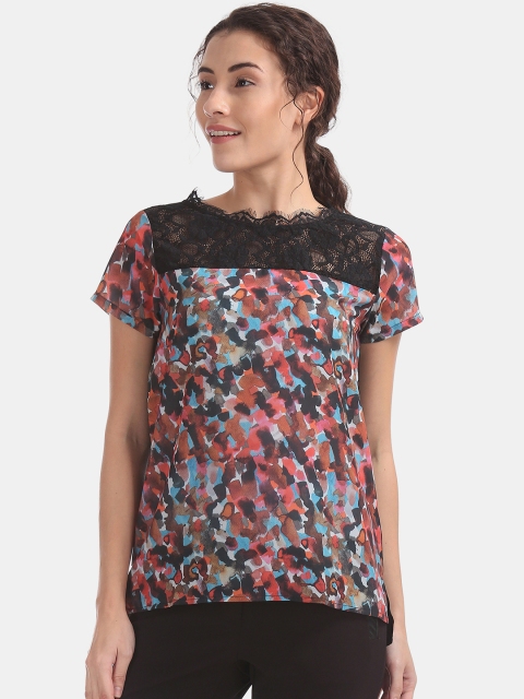 

ELLE Women Black & Orange Printed A-Line Top