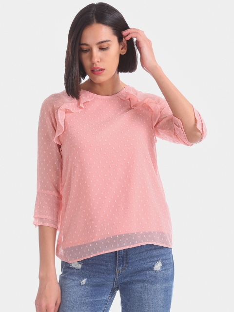 

ELLE Women Pink Self Design A-Line Top