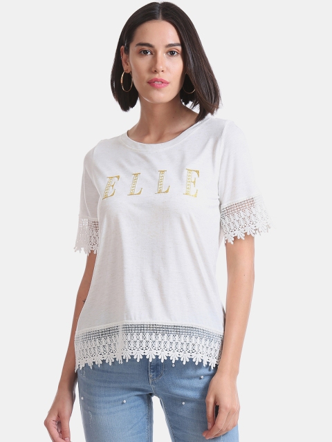 

ELLE Women Off-White Embroidered A-Line Top