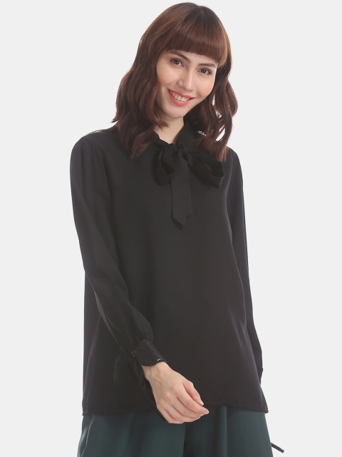 

ELLE Women Black Solid Boxy Top