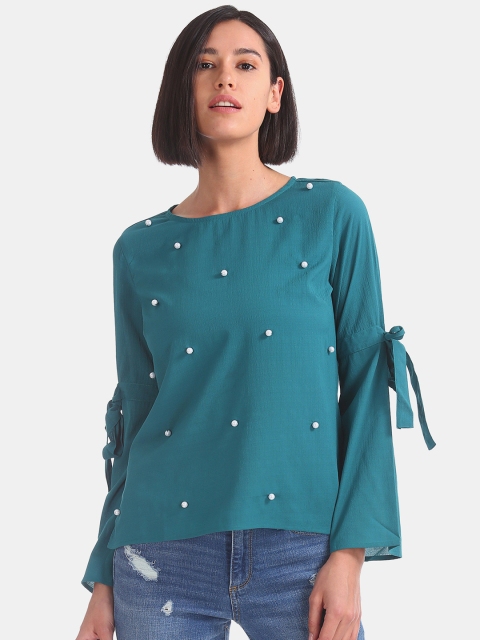 

ELLE Women Green Embellished A-Line Top