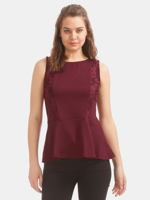 

ELLE Women Maroon Self Design Peplum Top