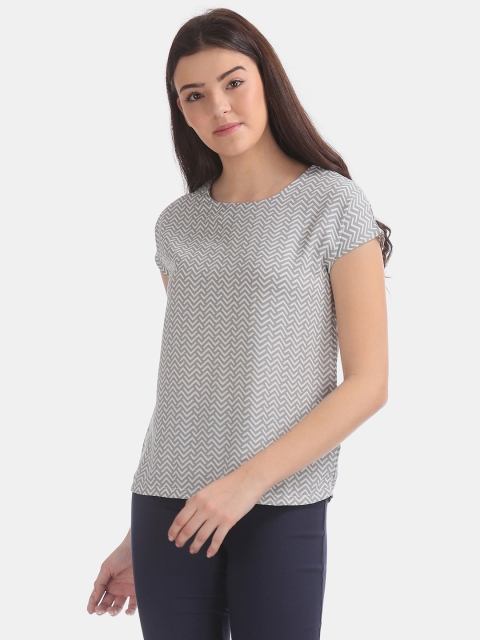 

ELLE Women Grey & Off-White Printed Top