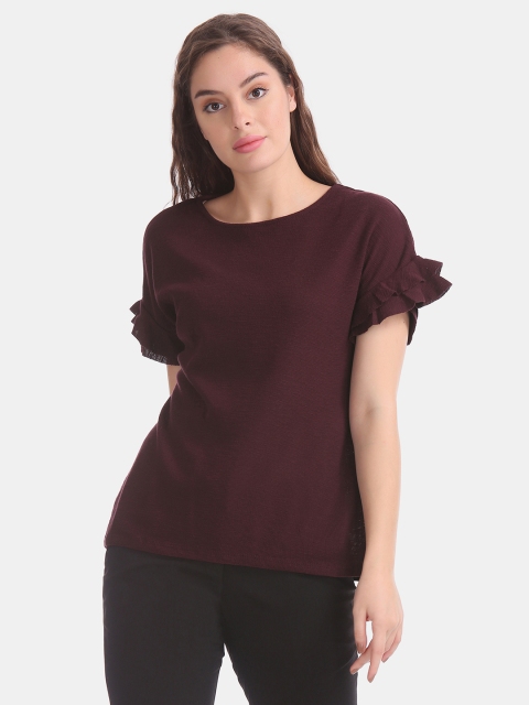 

ELLE Women Burgundy Solid Top